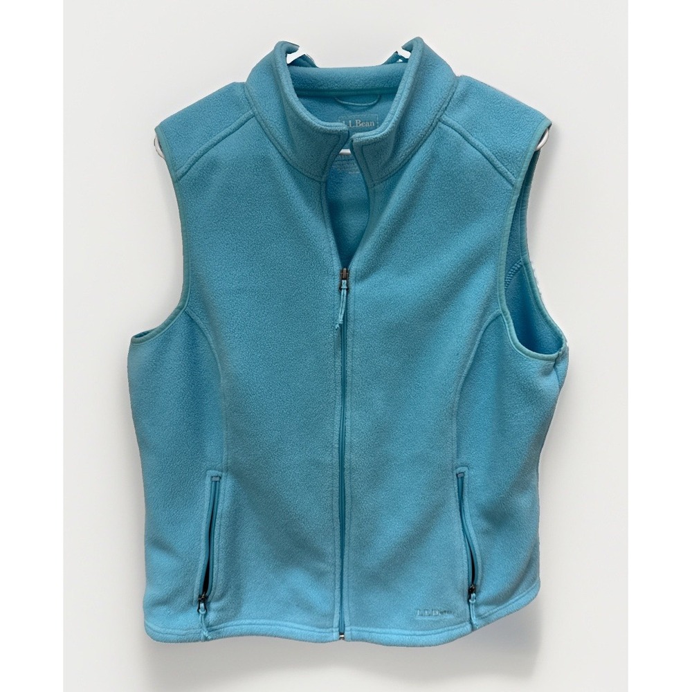 L.L. Bean Women Full Zip Polartec Fleece Zipped Pockets Vest Baby Blue XL REG